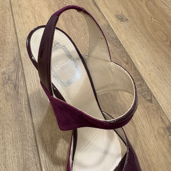Y2K 🌟CHRISTIAN DIOR🌟 SUEDE PATENT LEATHER OPEN TOE SLING BACK HEEL PURPLE 38.5 - Picture 6 of 13
